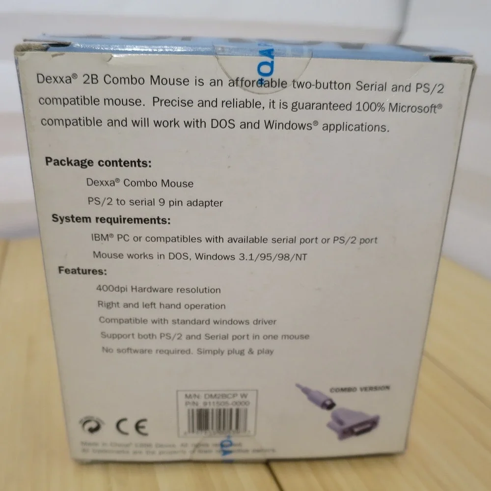 Dexxa‎ Standard Wheel Scroll 2 Button PS2 DB-9 Mouse IBM Compatible Serial PS2